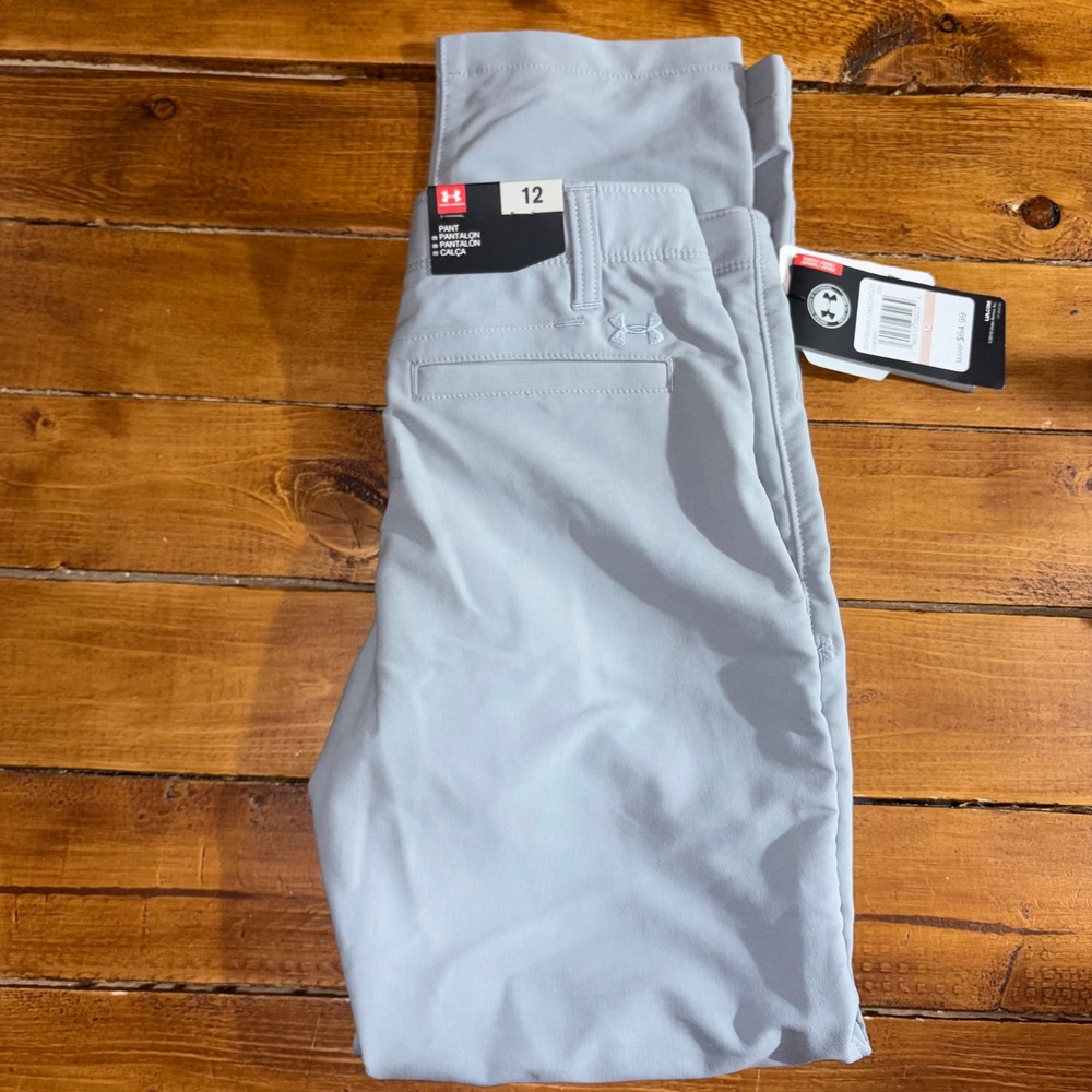 Under Armour Pants Boy 12 (25x26) Gray Golf Performance Tapered NEW 1290353-035